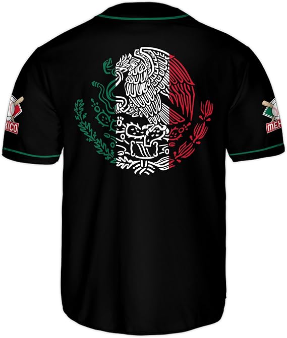 Mexico Baseball Jersey – Classic Black Shirt with Flag Patch & Green Trim