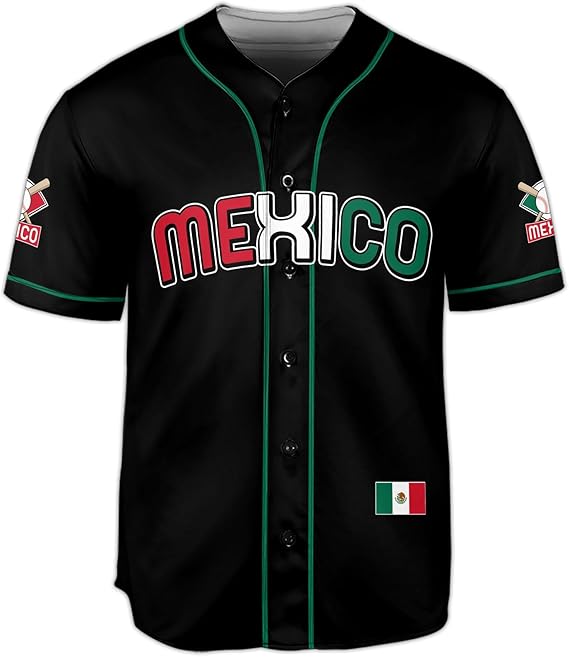 Mexico Baseball Jersey – Classic Black Shirt with Flag Patch & Green Trim