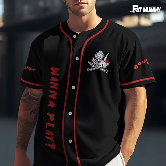 Chucky Wanna Play Baseball Jersey – Horror Good Guys Shirt