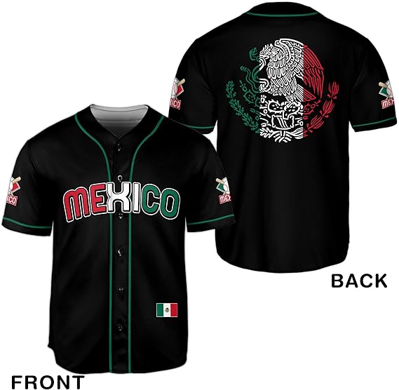 Mexico Baseball Jersey – Classic Black Shirt with Flag Patch & Green Trim