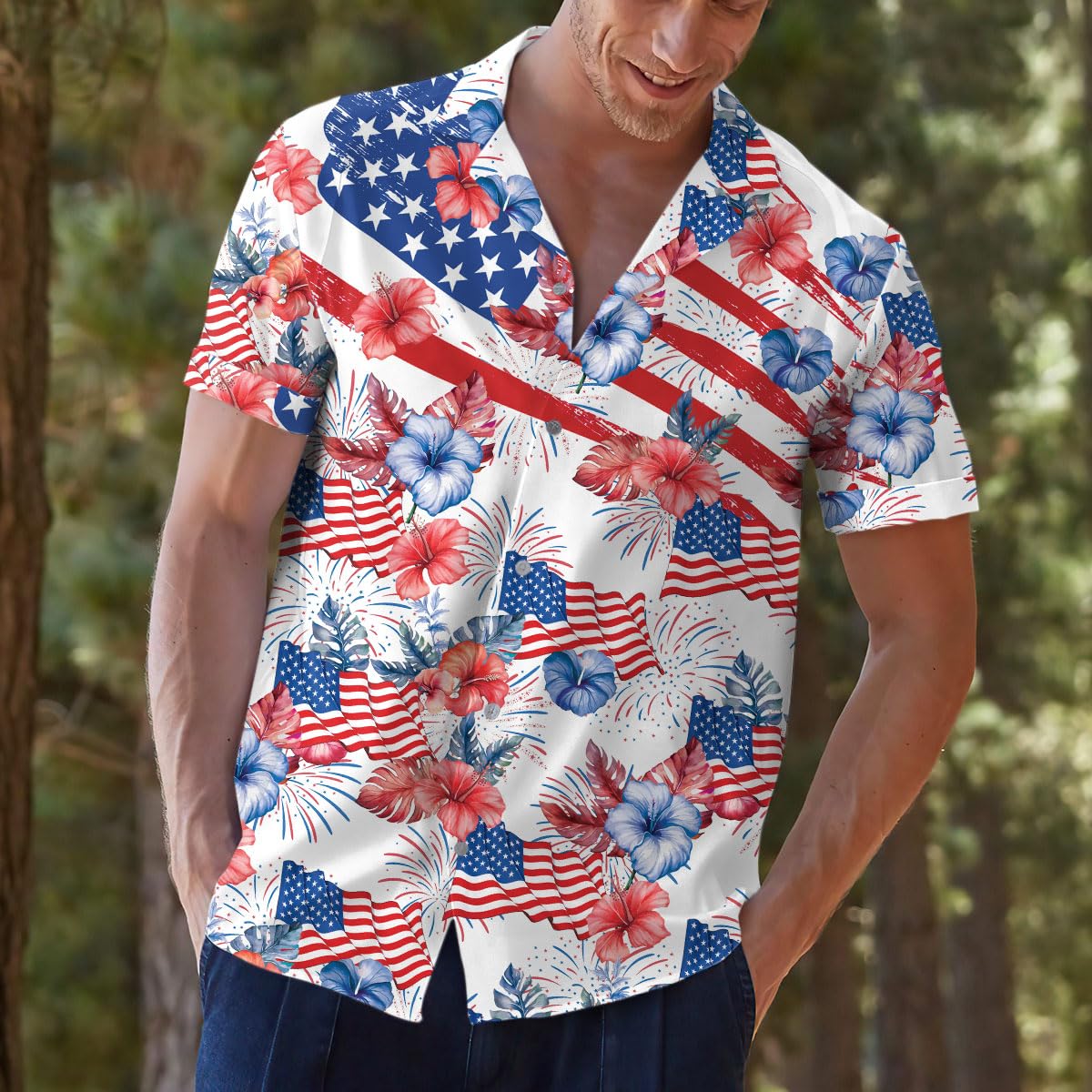 American Flag Fireworks Hawaiian Shirt – Patriotic 4th of July Style