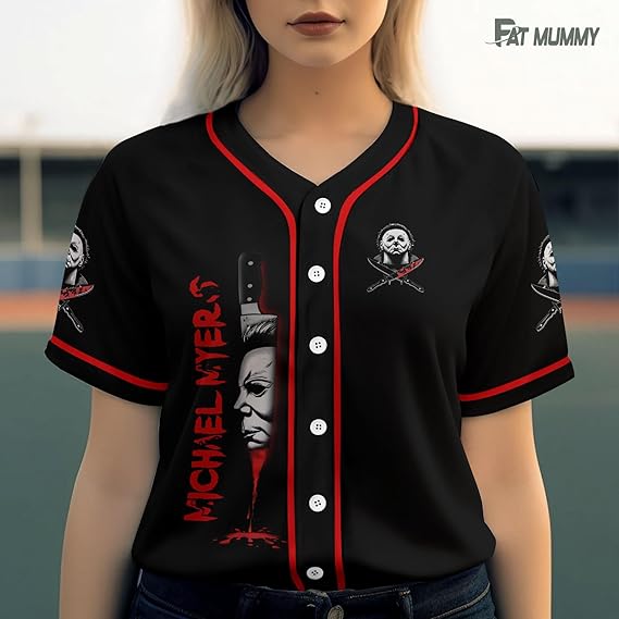 Michael Myers Women’s Baseball Jersey – Horror Knife Face Shirt