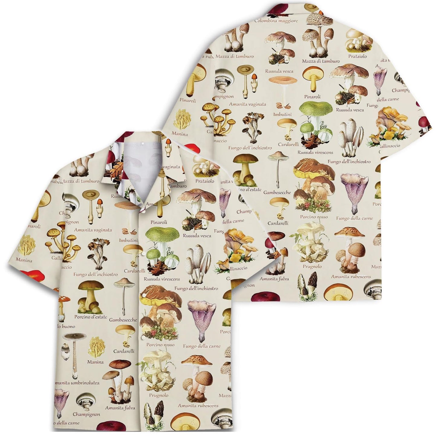 Vintage Mushroom Guide Hawaiian Shirt – Botanical Print Nature Lovers