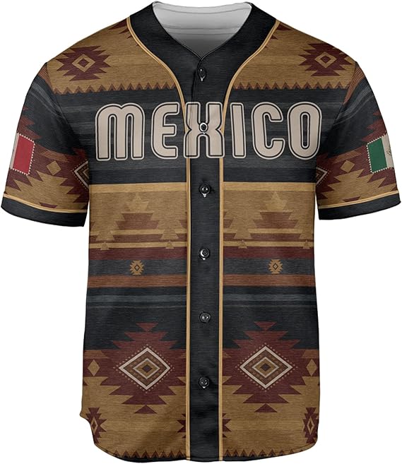 Mexico Tribal Baseball Jersey – Rustic Aztec Serape Pattern Shirt