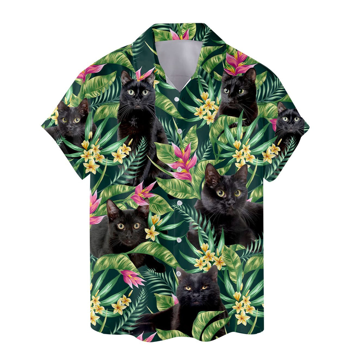 Black Cat Hawaiian Shirt – Tropical Jungle Aloha Shirt for Cat Lovers