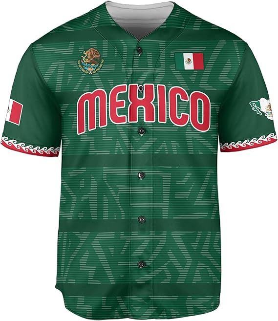 Mexico Green Baseball Jersey – Classic Flag Crest Aztec Shirt