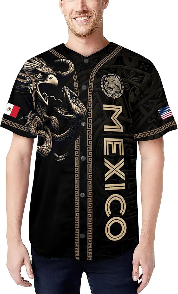 Mexico Black & Gold Baseball Jersey – Tribal Eagle Heritage Shirt