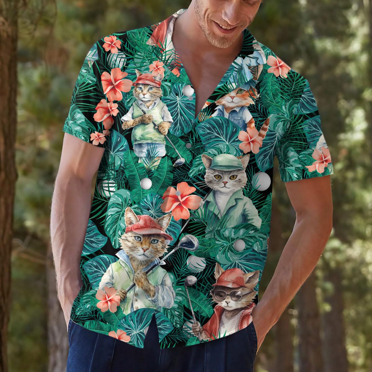 Funny Golf Cat Hawaiian Shirt – Tropical Pet Lover Gift