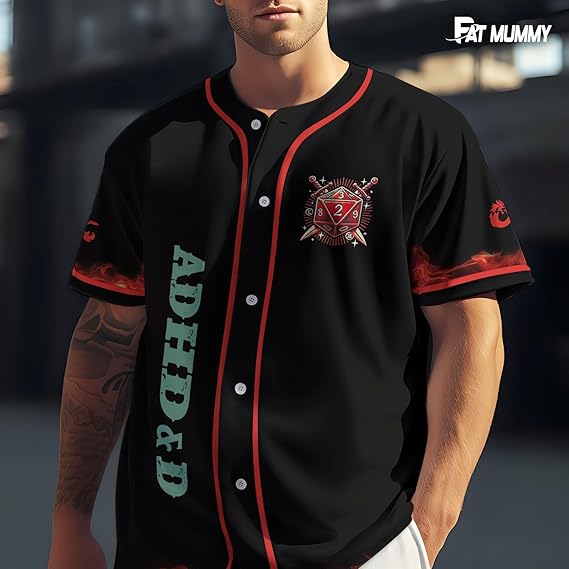 ADHD&D Baseball Jersey – DnD Dragon Dice Shirt for Gamers
