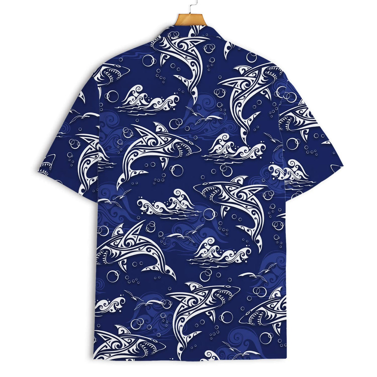 Tribal Shark Hawaiian Shirt – Navy Blue Ocean Aloha Shirt for Men