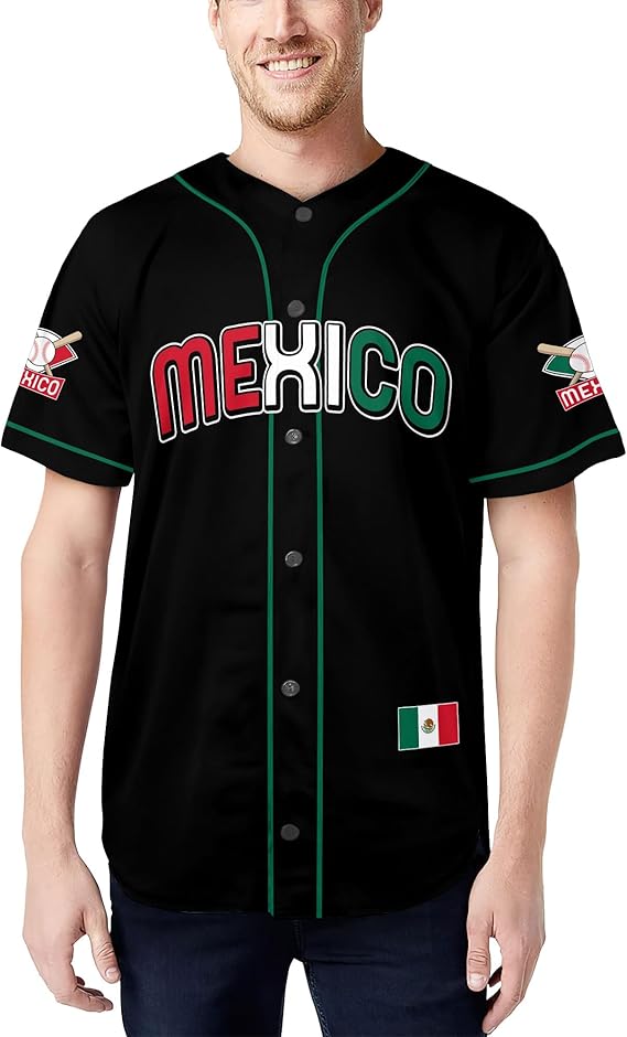 Mexico Baseball Jersey – Classic Black Shirt with Flag Patch & Green Trim