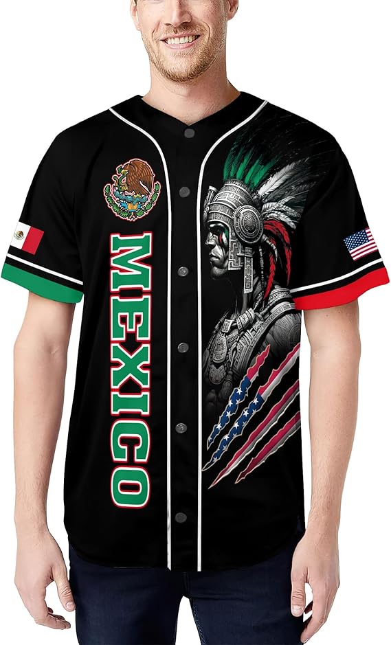 Mexico USA Baseball Jersey – Aztec Warrior & Flag Heritage Shirt