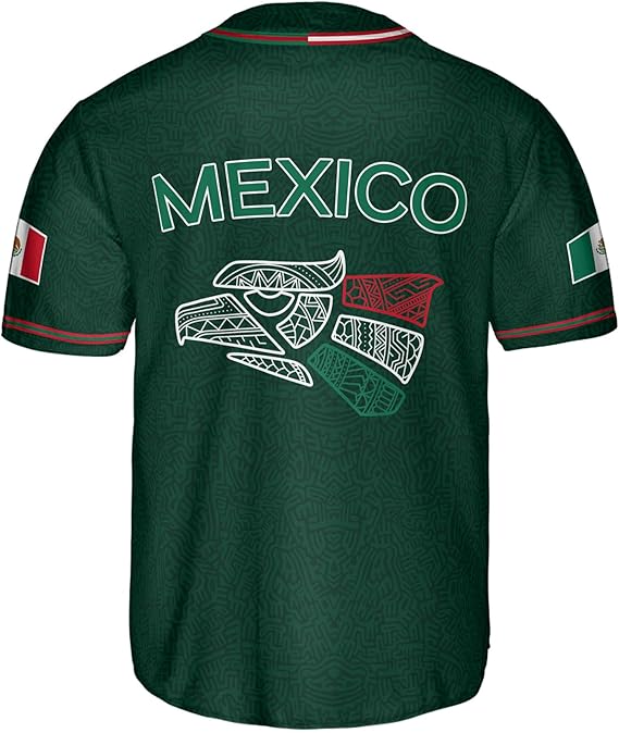 Mexico Green Baseball Jersey – Tribal Eagle Head Heritage Shirt