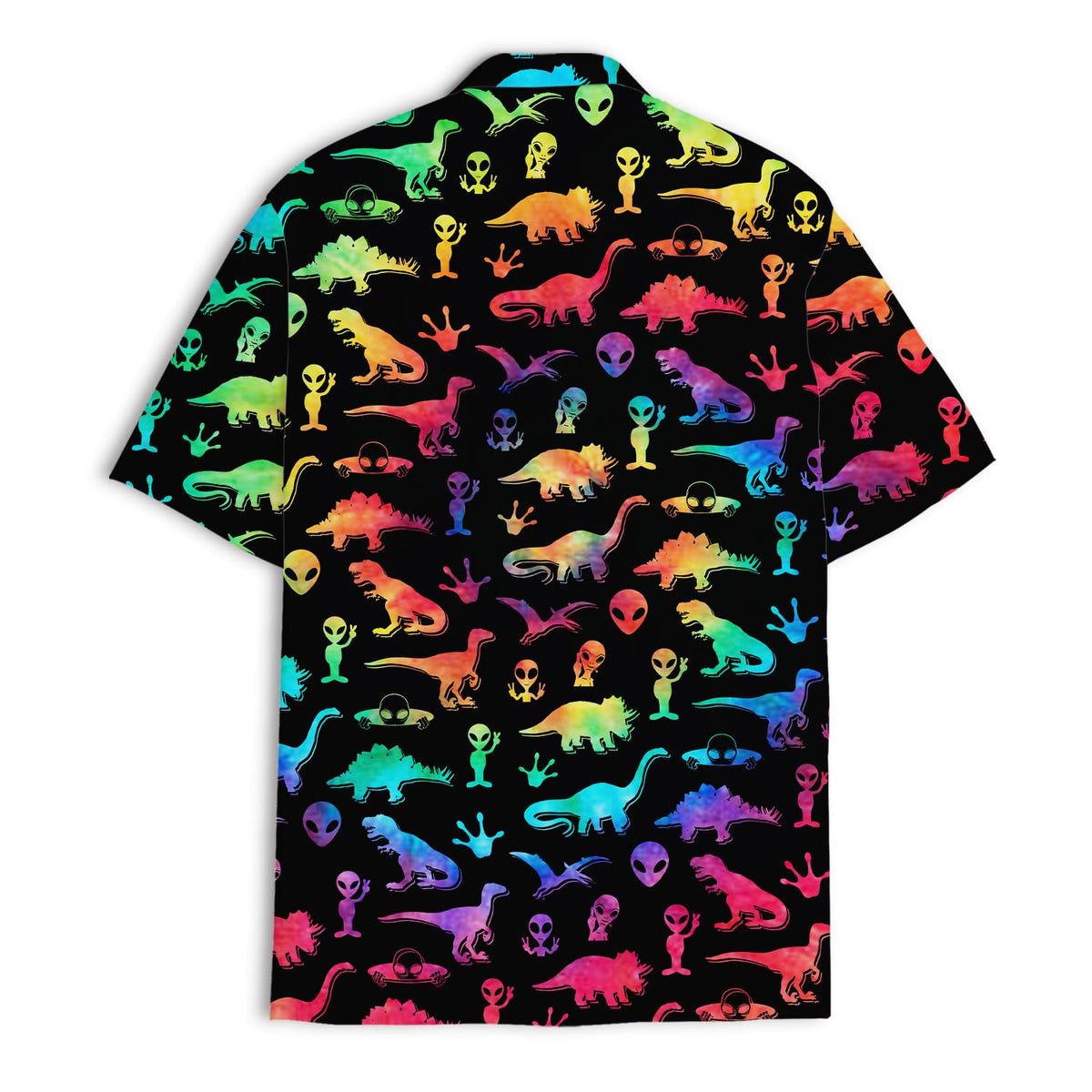 Rainbow Dinosaur Alien Hawaiian Shirt - Neon Galaxy Party Vibes
