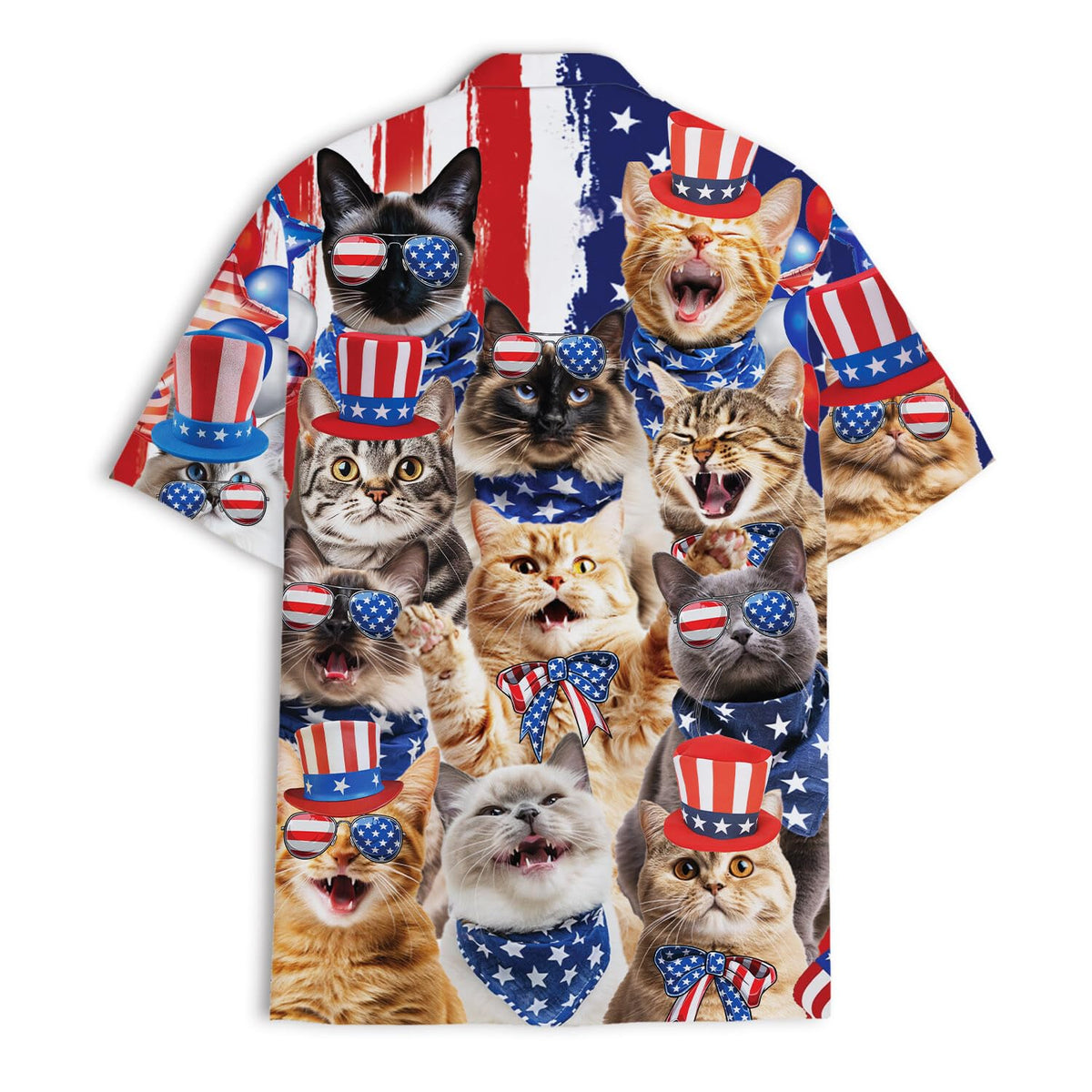 Patriotic Cats Hawaiian Shirt – Funny 4th of July Cat Party Shirt for Men & Women