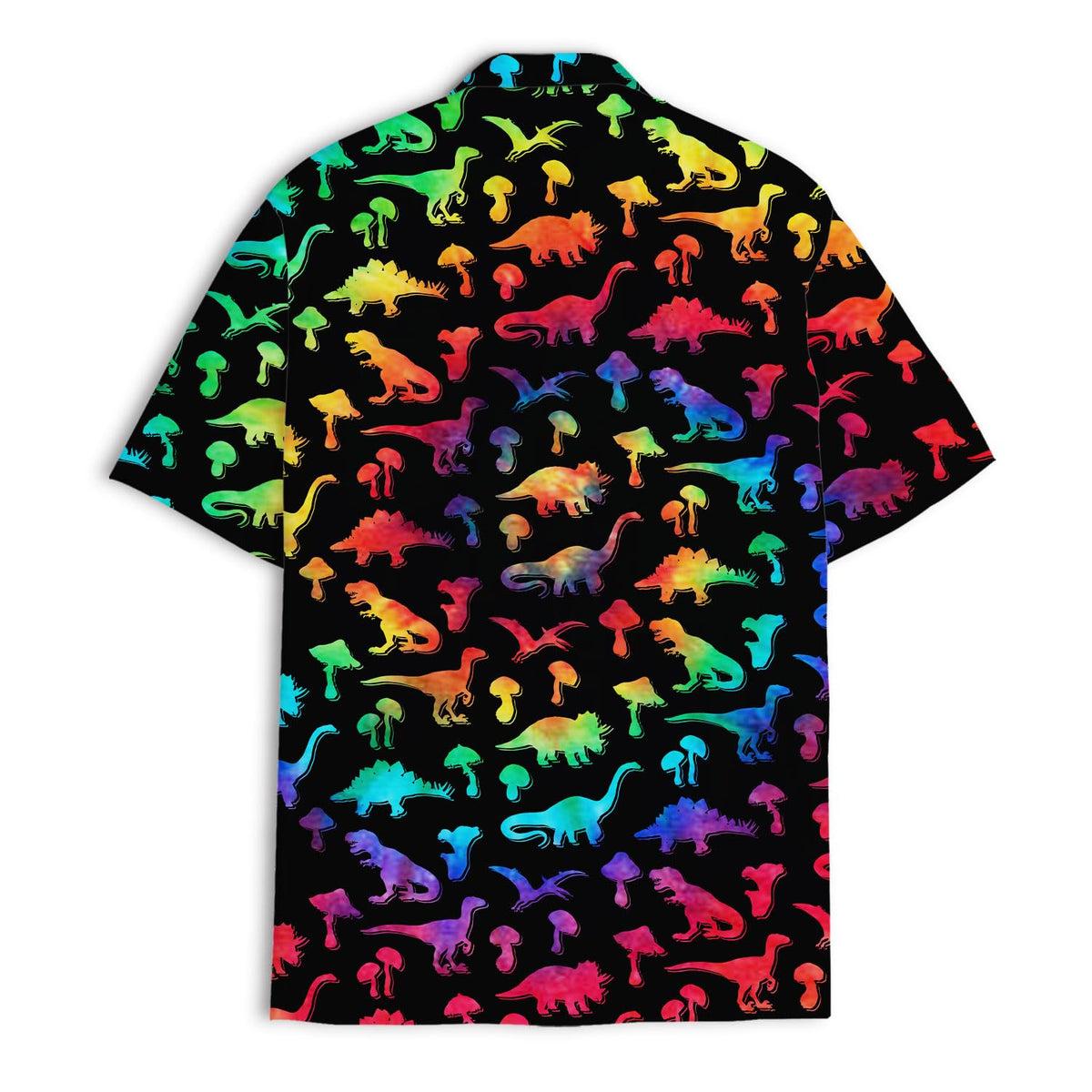 Rainbow Dinosaur Hawaiian Shirt – Colorful Dino & Mushroom Print