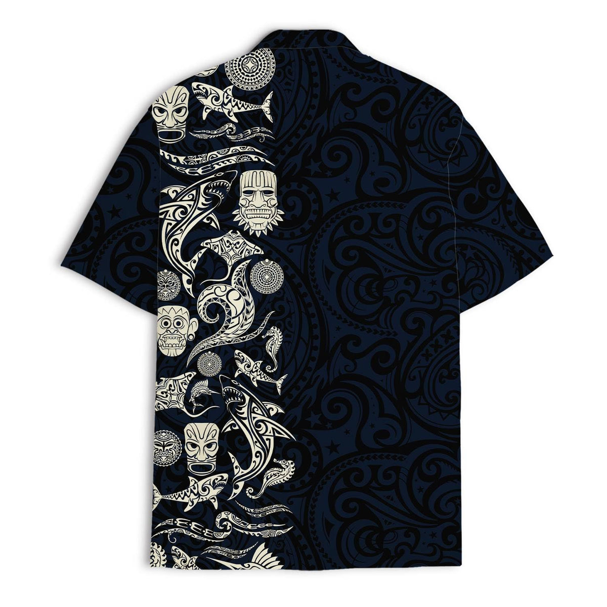 Polynesian Tribal Hawaiian Shirt – Black & Ivory Tiki Island Print