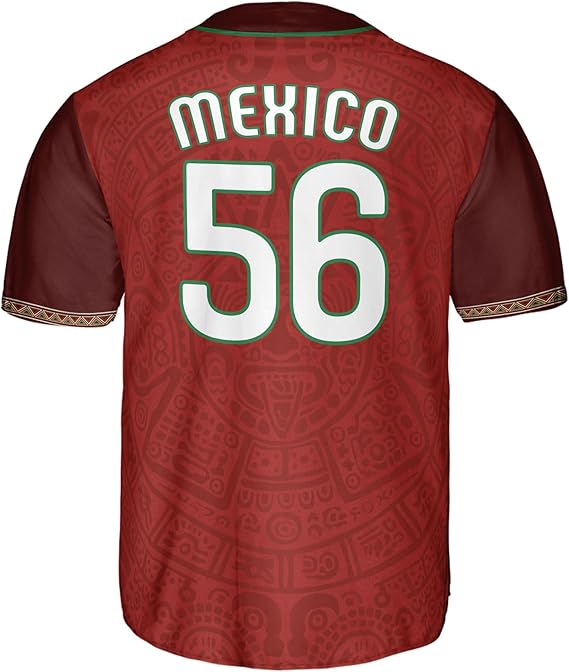 Mexico Red Baseball Jersey – Aztec Calendar Heritage #56 Shirt