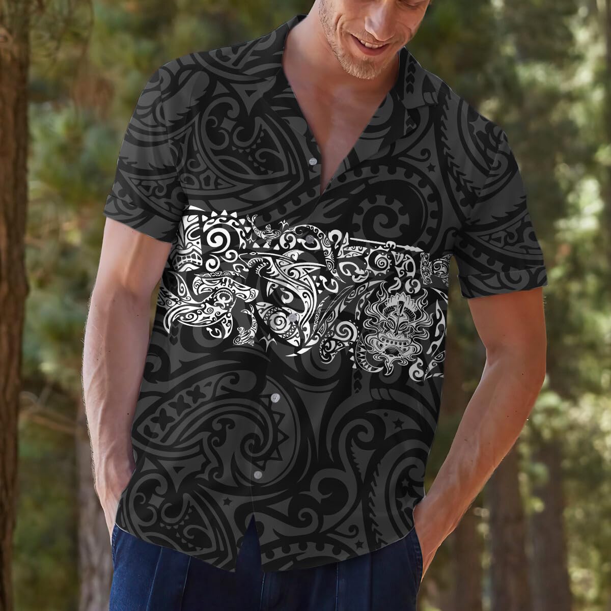 Black & White Polynesian Tribal Hawaiian Shirt – Island Warrior Style