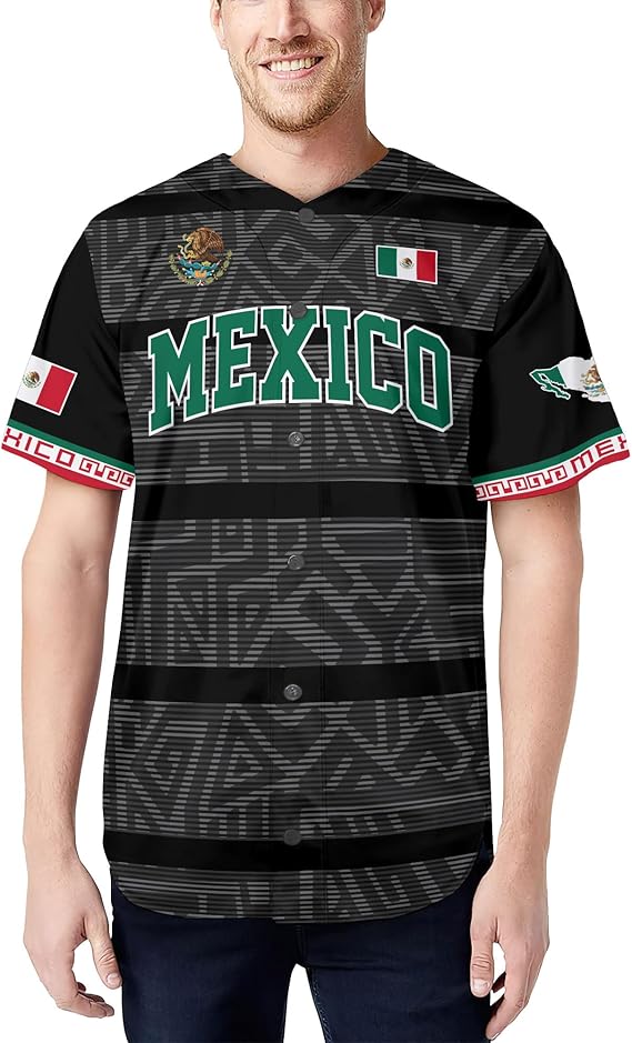 Mexico Black Baseball Jersey – Aztec Pattern Heritage Streetwear
