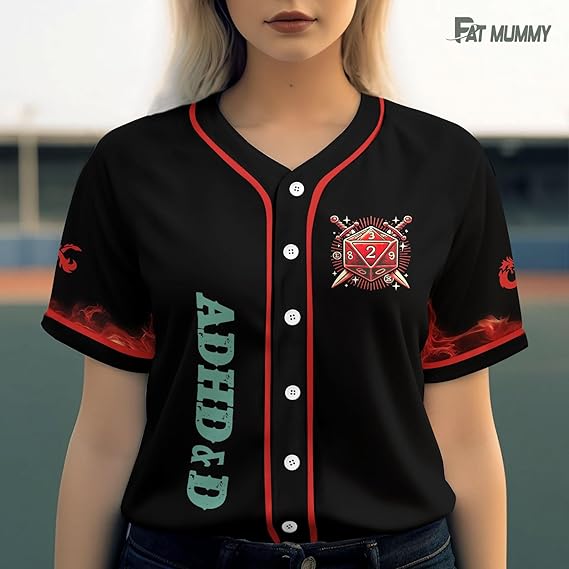 ADHD&D Baseball Jersey – DnD Dragon Dice Shirt for Gamers