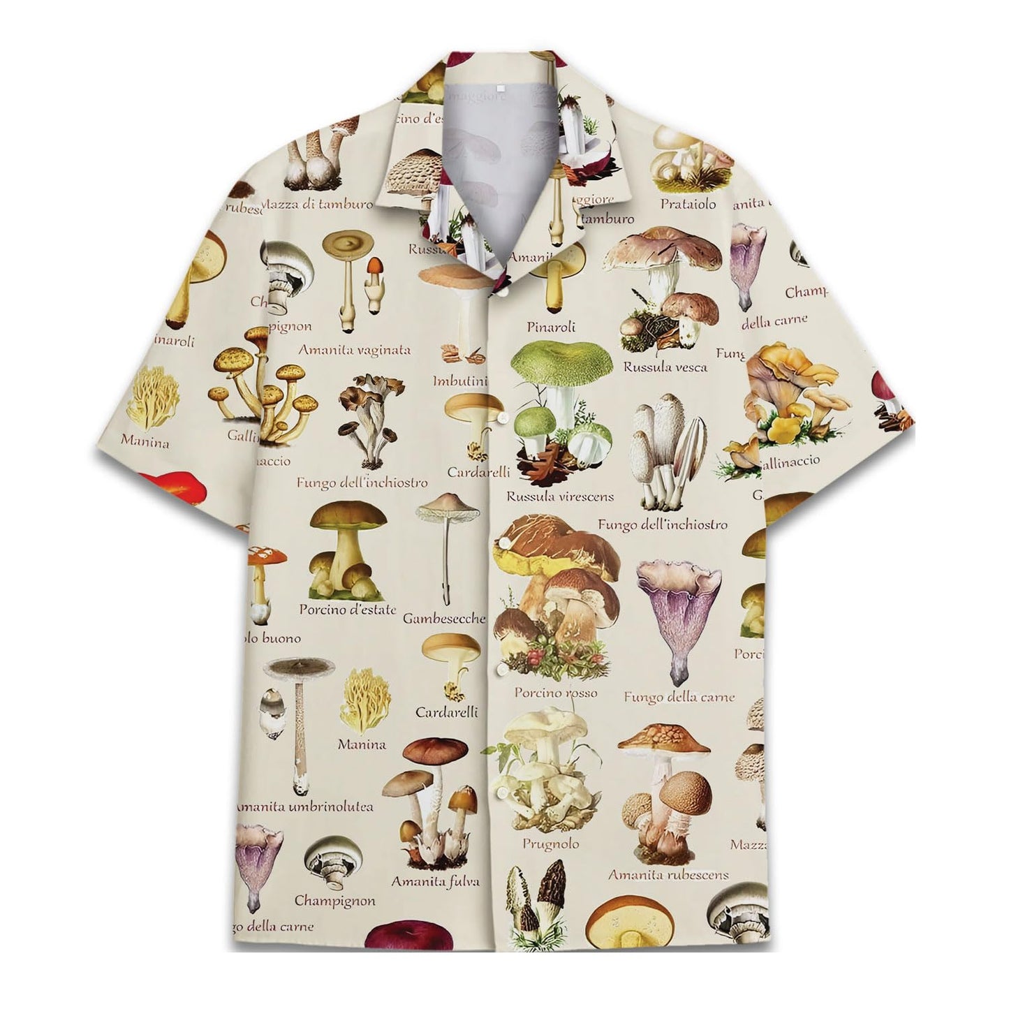 Vintage Mushroom Guide Hawaiian Shirt – Botanical Print Nature Lovers
