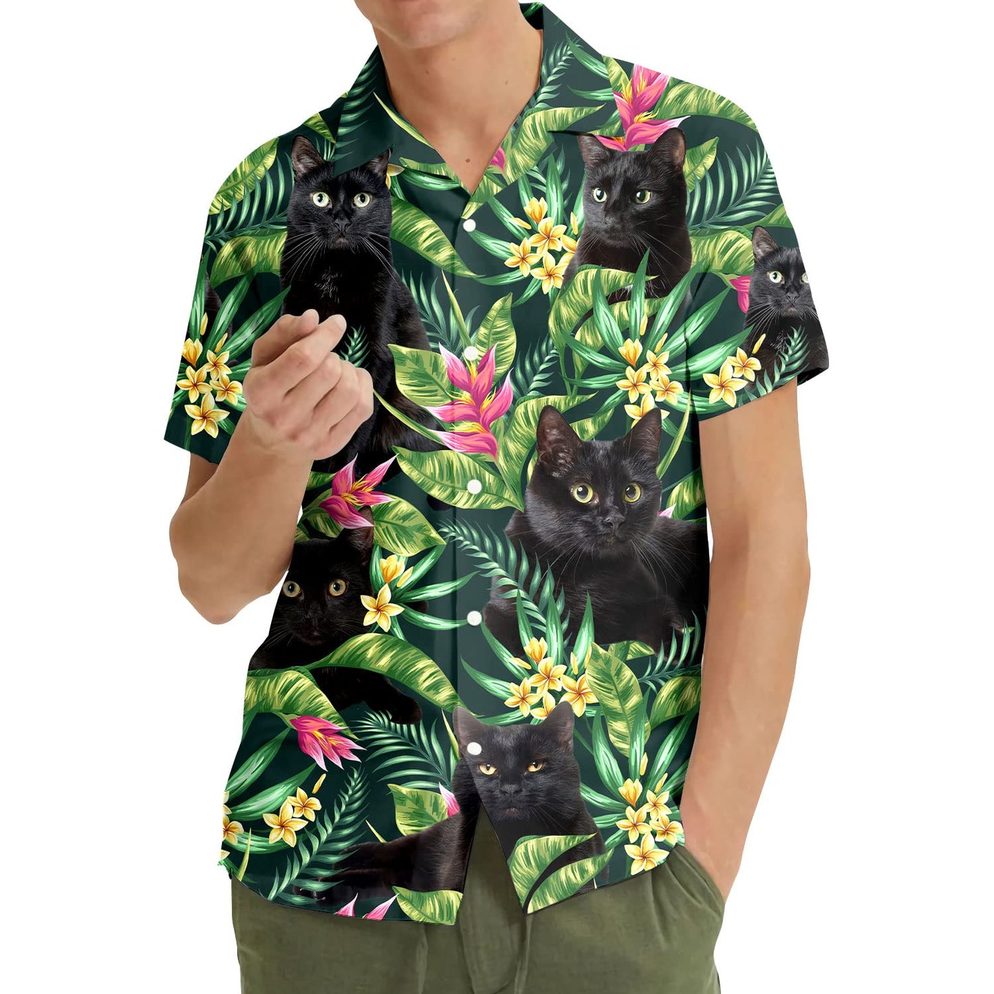 Black Cat Hawaiian Shirt – Tropical Jungle Aloha Shirt for Cat Lovers