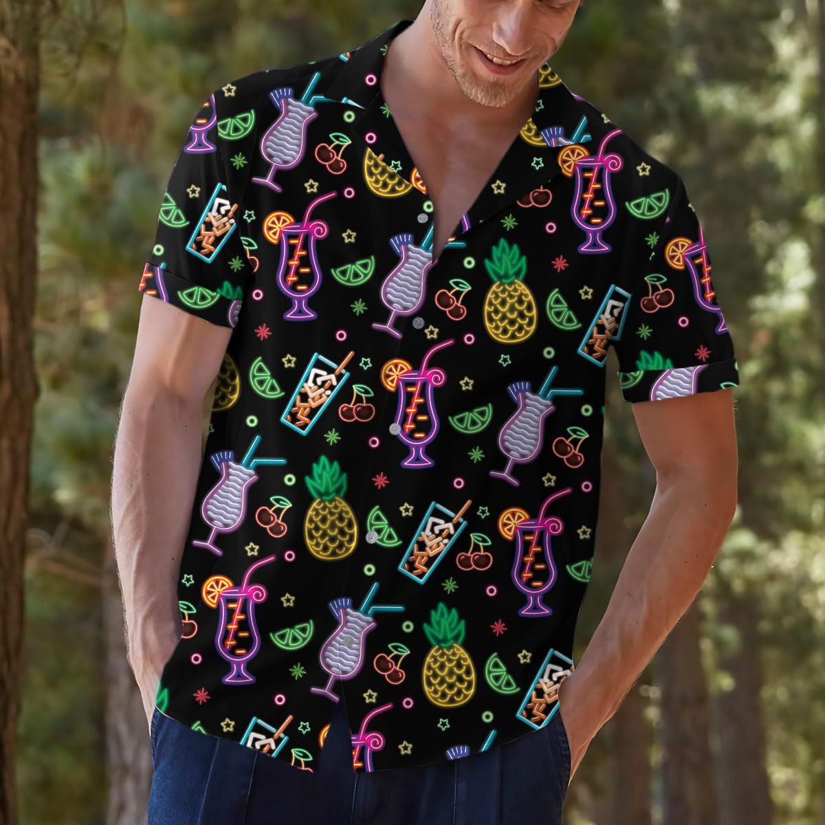 Neon Cocktail Hawaiian Shirt – Tropical Bar Drink Aloha Shirt