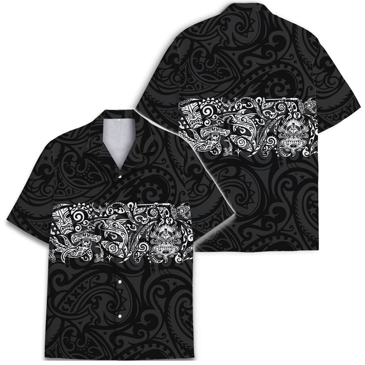 Black & White Polynesian Tribal Hawaiian Shirt – Island Warrior Style