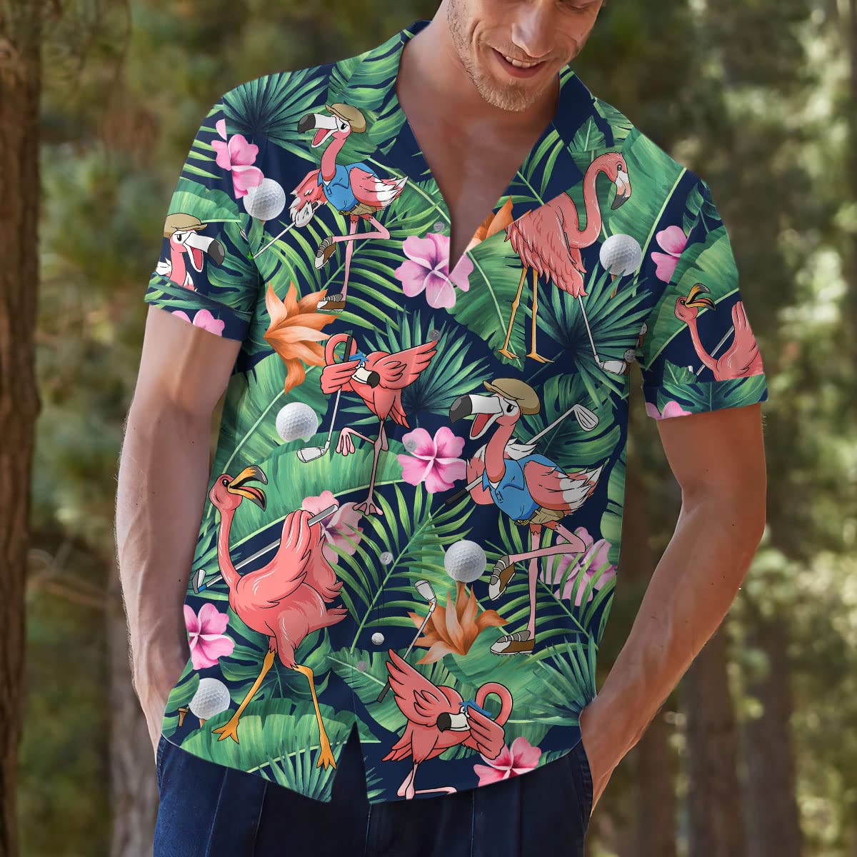 Flamingo Golf Hawaiian Shirt – Funny Tropical Bird Aloha Shirt for Golfers
