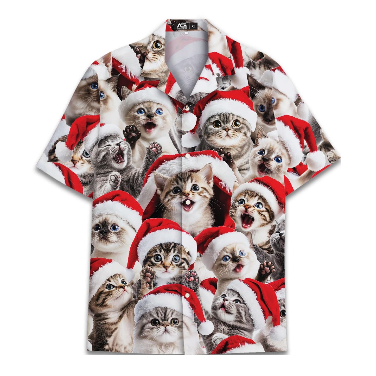 Christmas Cat Hawaiian Shirt – Cute Kittens in Santa Hats Aloha Shirt