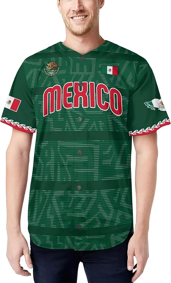 Mexico Green Baseball Jersey – Classic Flag Crest Aztec Shirt
