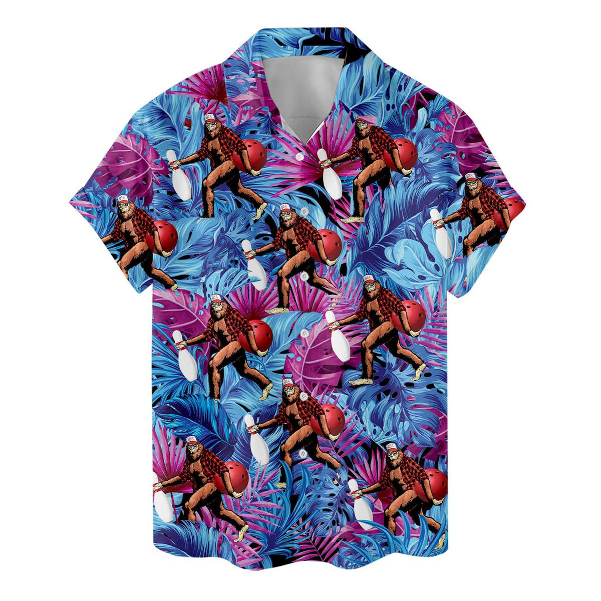 Bigfoot Bowling Hawaiian Shirt - Funny Sasquatch Tropical Style