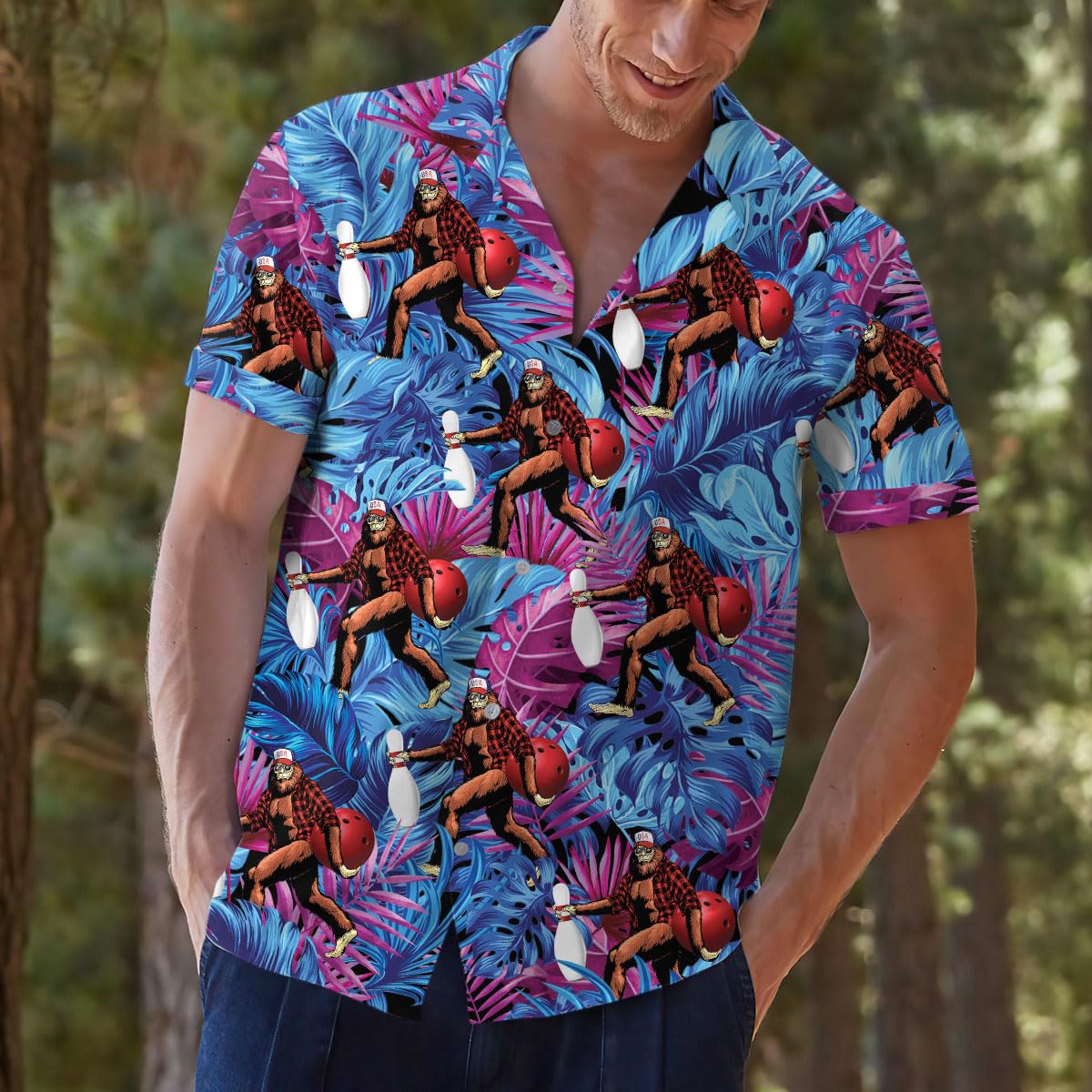 Bigfoot Bowling Hawaiian Shirt - Funny Sasquatch Tropical Style