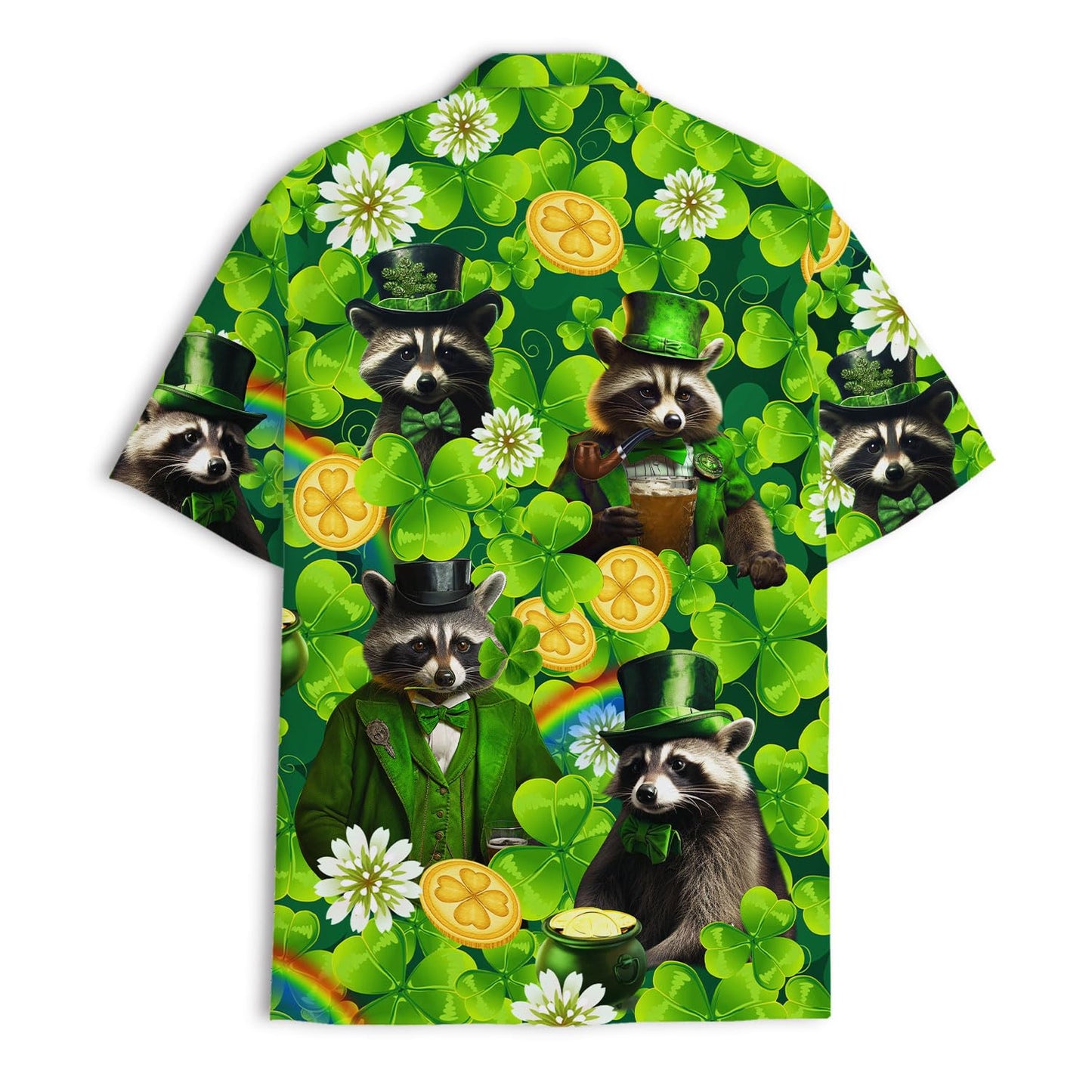 St. Patrick’s Day Raccoon Hawaiian Shirt – Lucky Leprechaun Clover Print