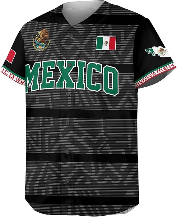 Mexico Black Baseball Jersey – Aztec Pattern Heritage Streetwear