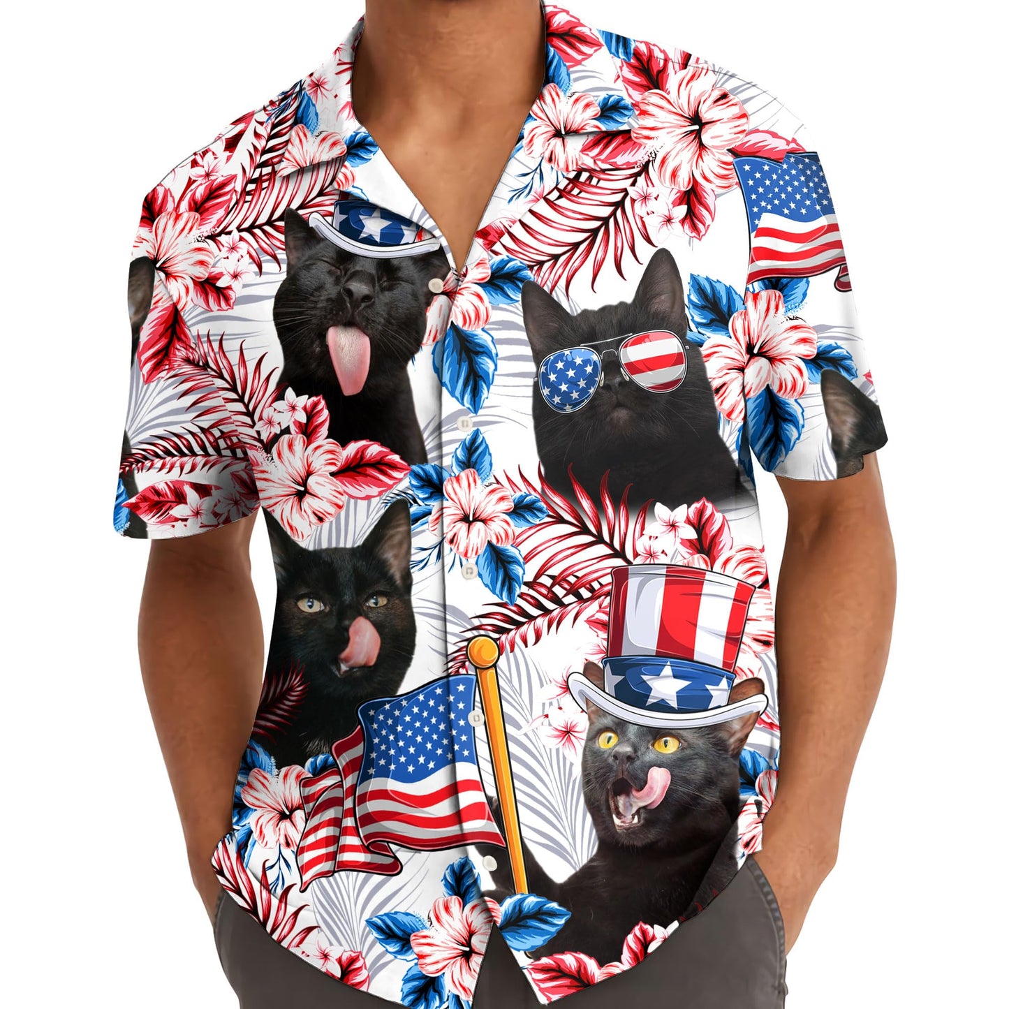 Black Cat Hawaiian Shirt – 4th of July Funny Patriotic Gift