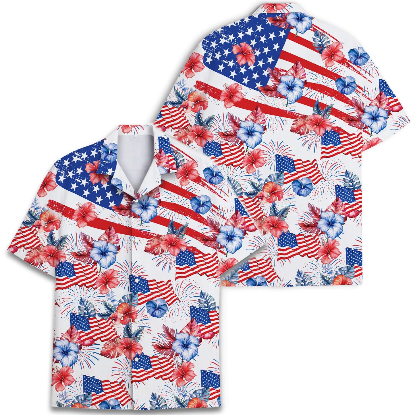 American Flag Fireworks Hawaiian Shirt – Patriotic 4th of July Style