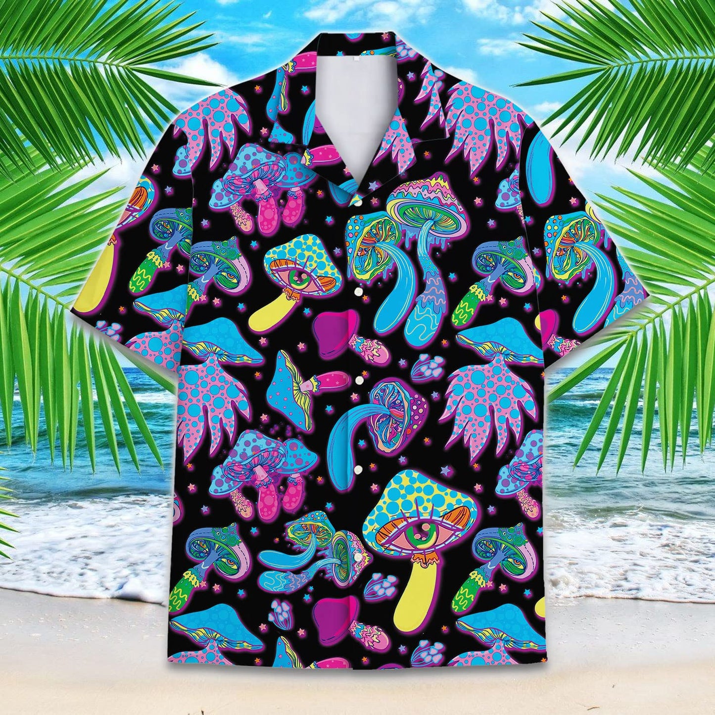 Psychedelic Mushroom Hawaiian Shirt – Trippy Neon Aloha Shirt for Festivals