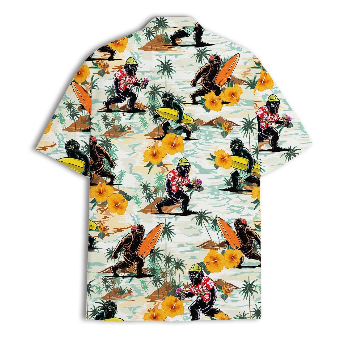 Surfing Bigfoot Hawaiian Shirt – Funny Sasquatch Aloha Shirt with Ukulele & Surfboard