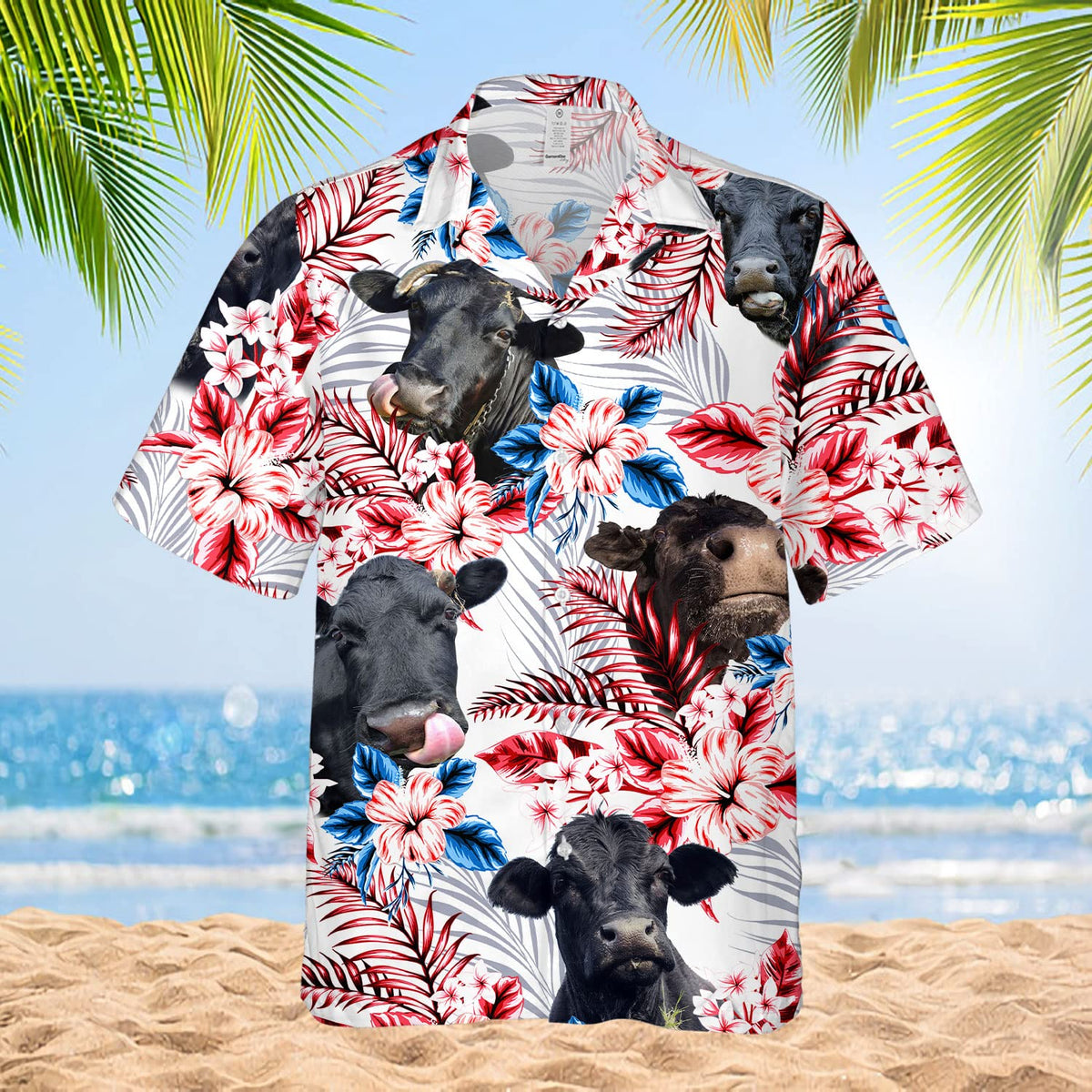 Funny Cow Hawaiian Shirt – Tropical Red & Blue Floral Print