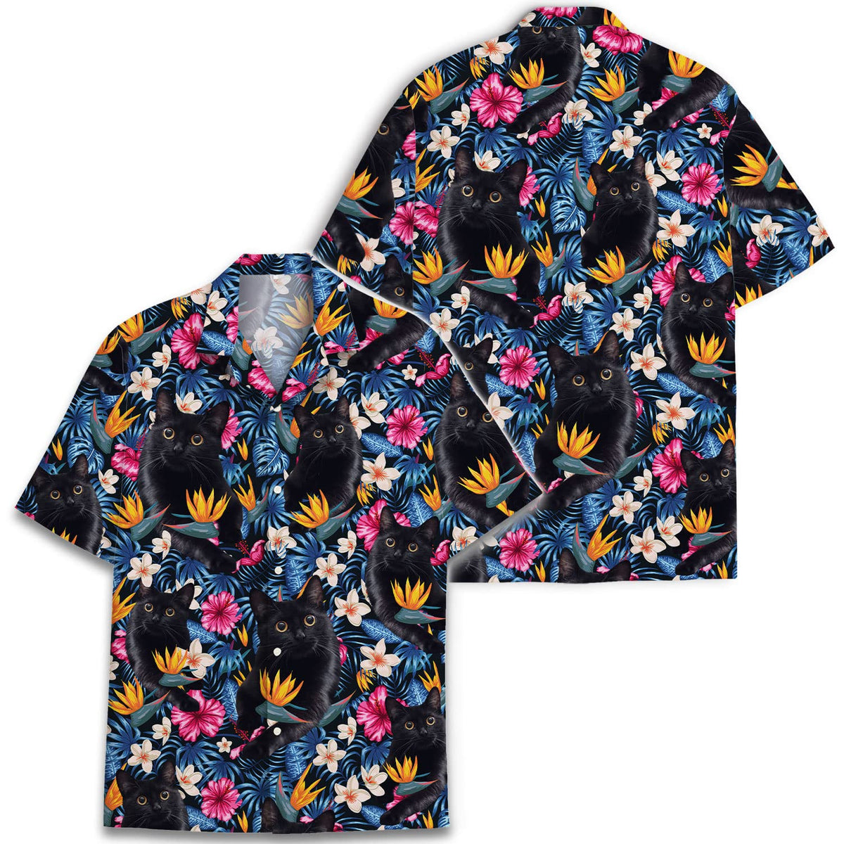 Floral Black Cat Hawaiian Shirts for Men Women