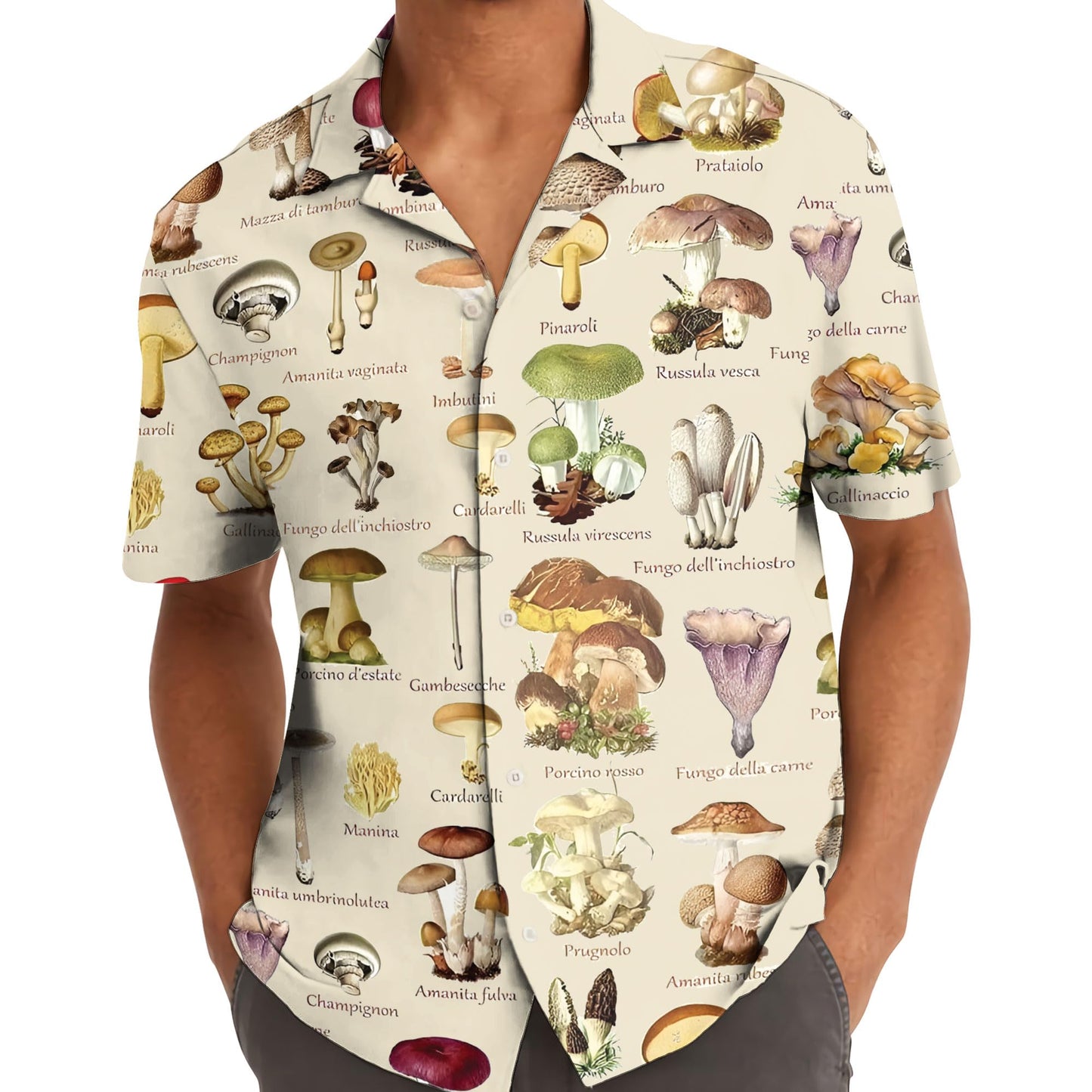 Vintage Mushroom Guide Hawaiian Shirt – Botanical Print Nature Lovers