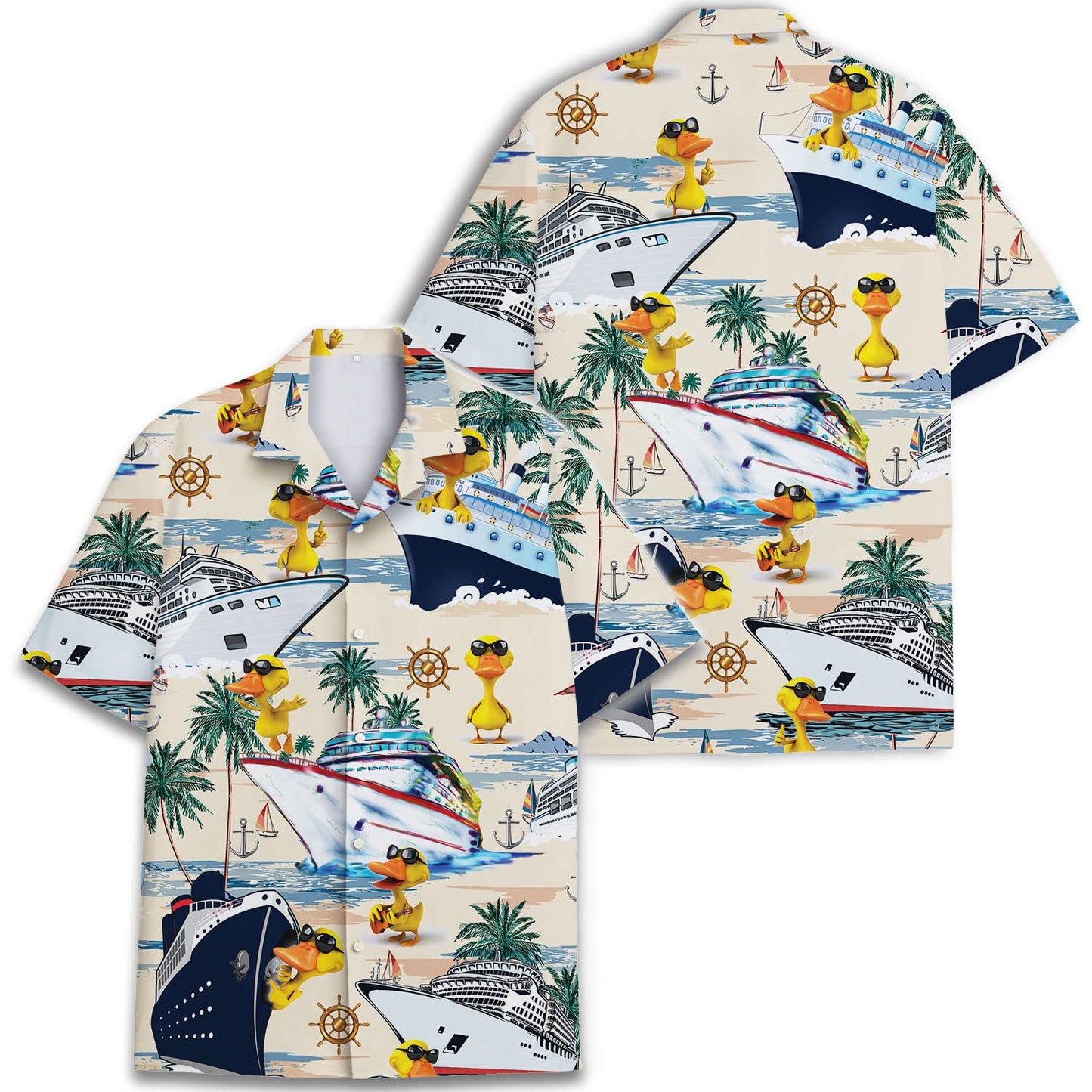Cruise Duck Hawaiian Shirt – Funny Tropical Boat & Palm Print Aloha Shirt