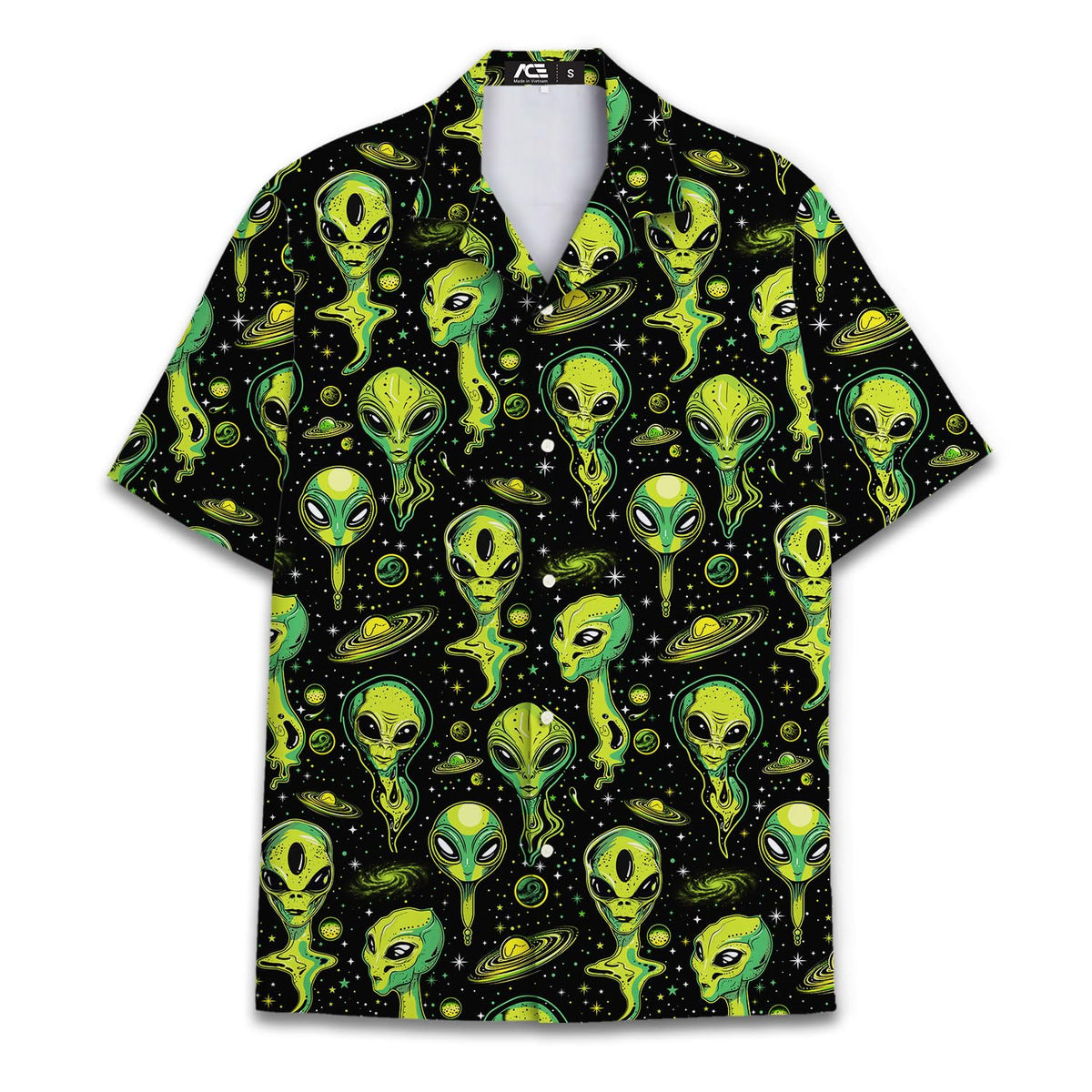 Neon Alien Pattern Hawaiian Shirt – Sci-Fi Space Lover Gift