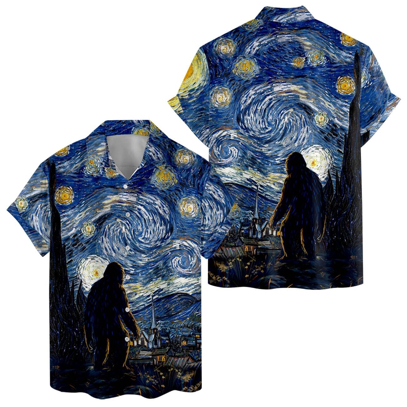 Bigfoot Starry Night Hawaiian Shirt – Funny Cryptid Art Tee