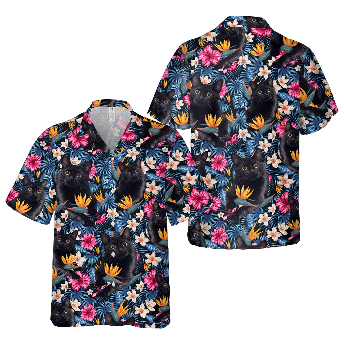 Floral Black Cat Hawaiian Shirts for Men Women