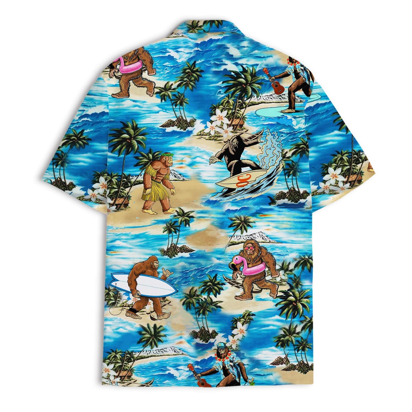 Funny Bigfoot Beach Hawaiian Shirt – Surfing Sasquatch Tropical Print