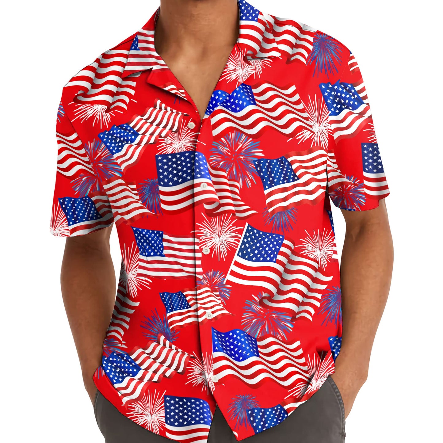 4th of July Hawaiian Shirt – Patriotic USA Flag & Fireworks Aloha Shirt for Men