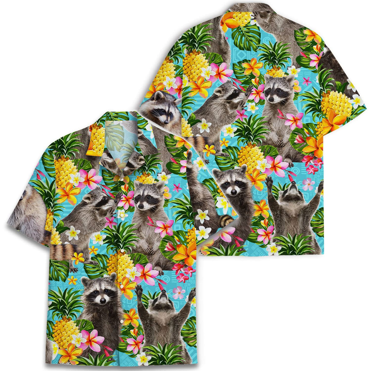 Funny Raccoon Hawaiian Shirt – Tropical Pineapple & Flower Print Aloha Shirt